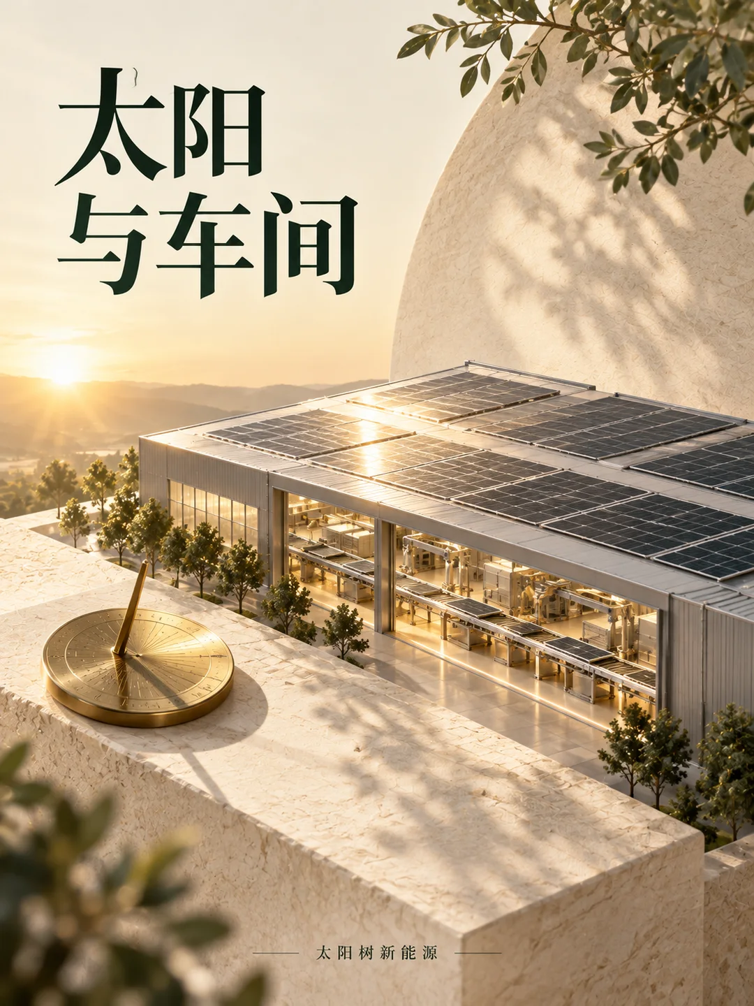 太阳与车间，AI概念配图